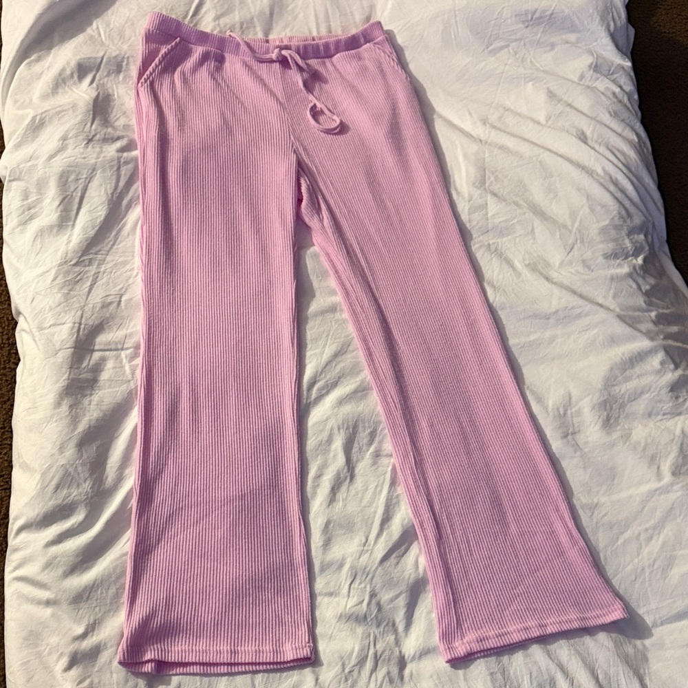 Cozy Pink Ribbed Pajama Pants